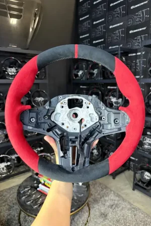 [Media/Test] BMW G-Series (M Performance Wheel) - OEM Shape - Full Alcantara - Red Alcantara Sides - BMW M Colors Stitching - Red Stripe (Heated) Free Shipping