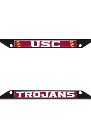 Flash Sale License Plate Frame with University of Southern California Logo; Black and Cardinal