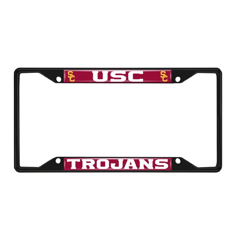 Flash Sale License Plate Frame with University of Southern California Logo; Black and Cardinal
